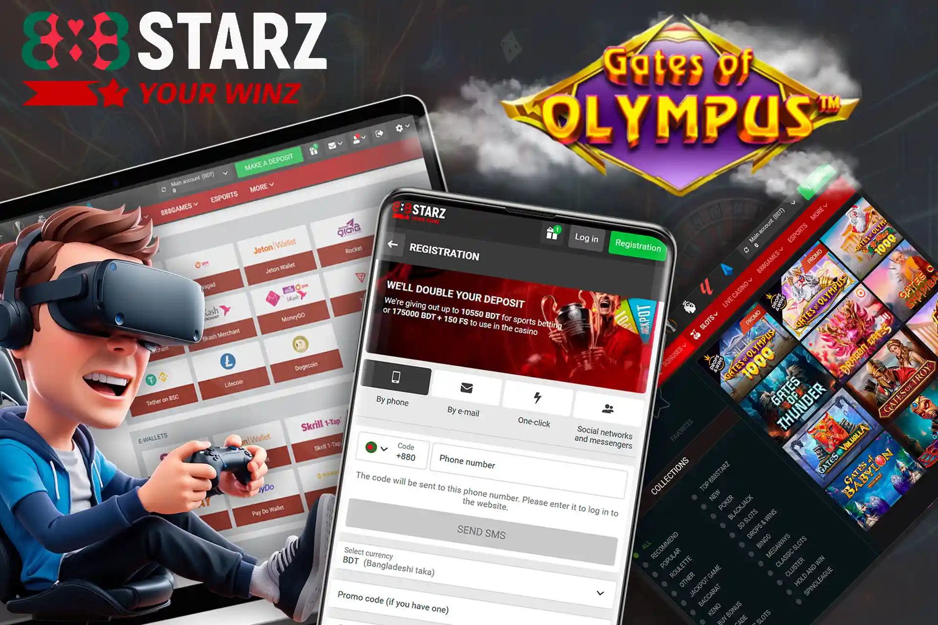 Sign up at 888Starz, make a deposit and start playing Gates of Olympus