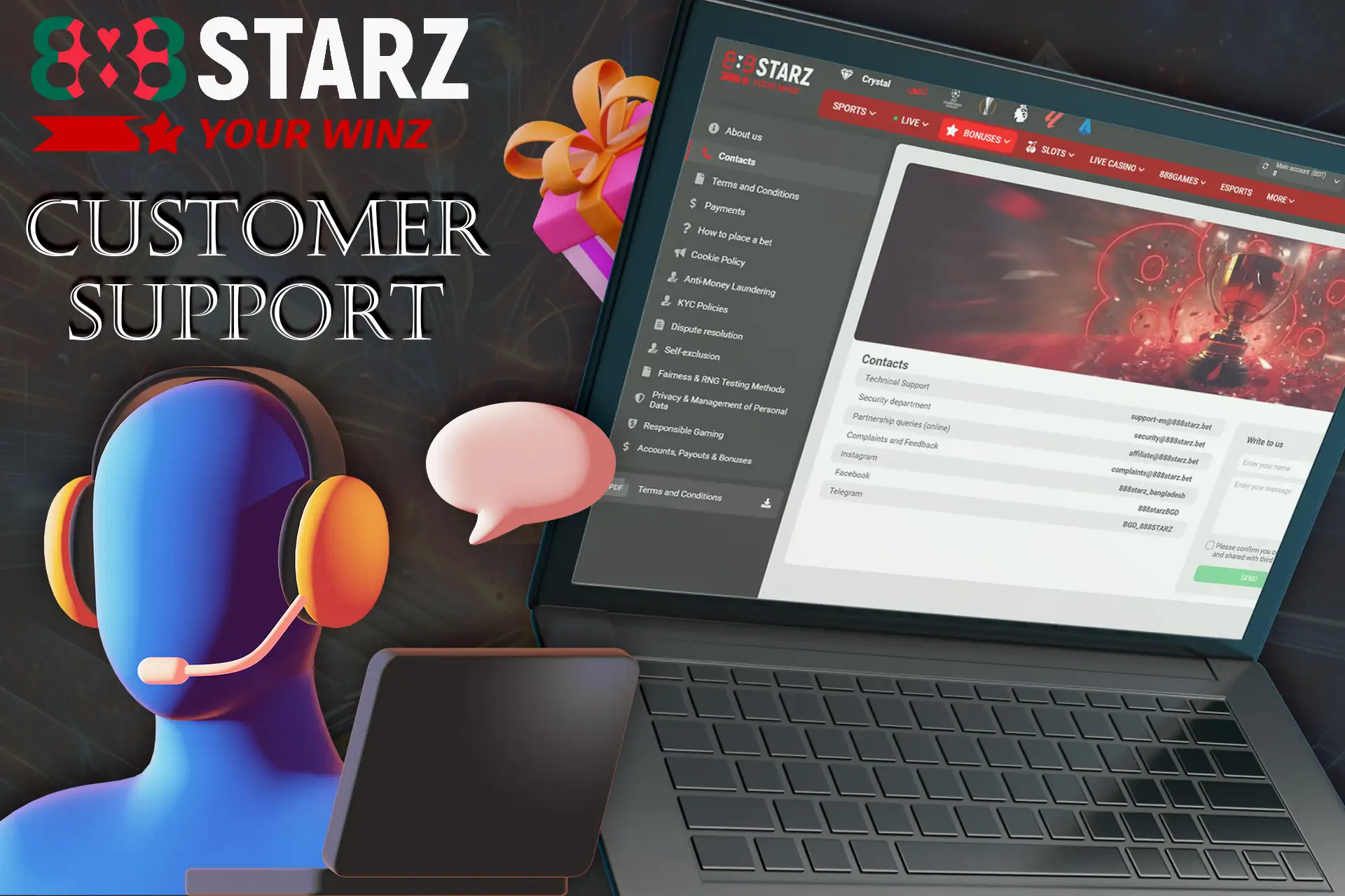 24/7 support service 888starz
