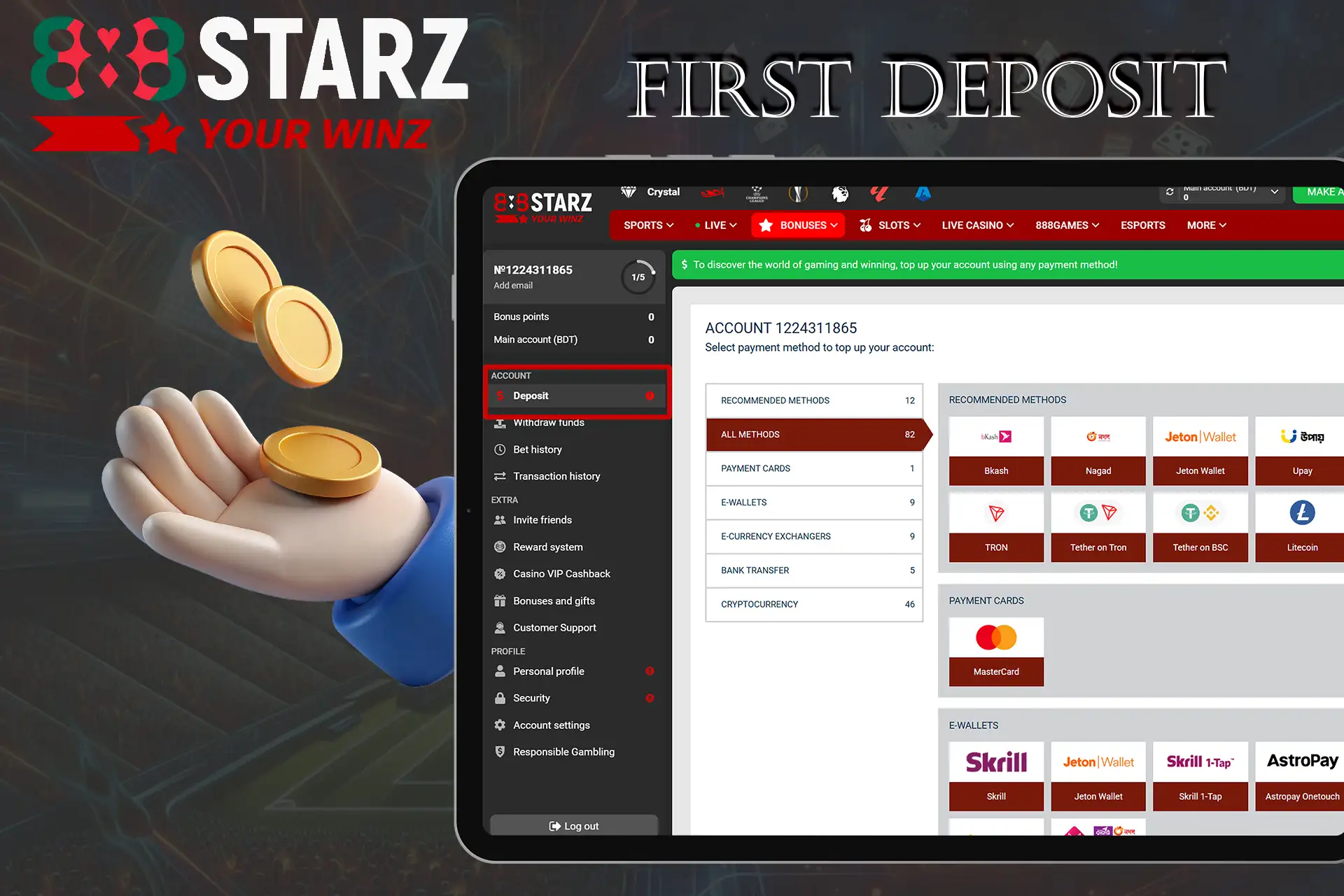 Make your deposit at 888starz